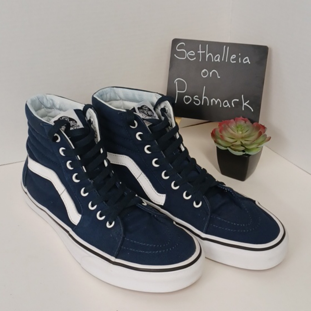 Vans High Top Skater Shoes Navy Blue & White Mens Sz 10